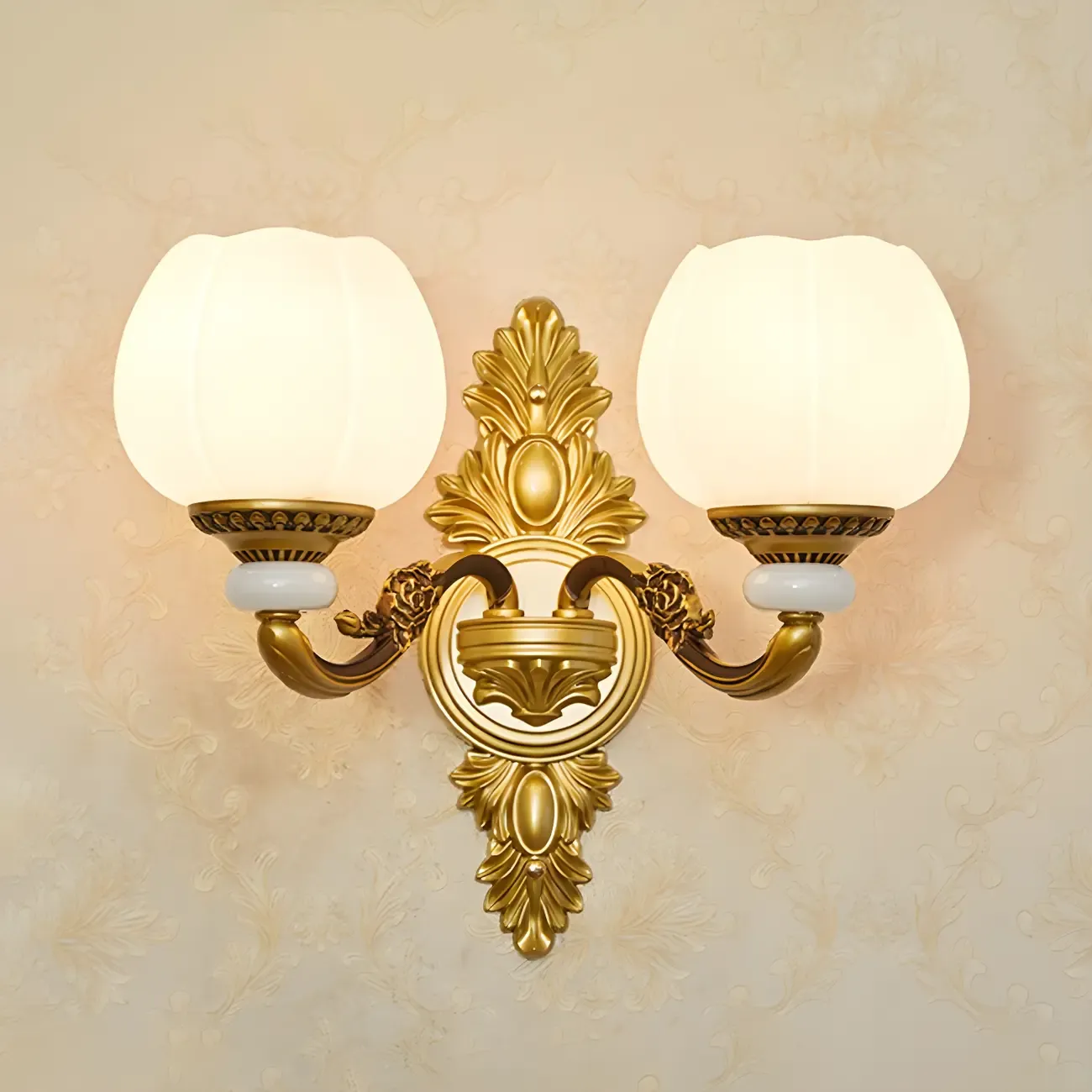 2-Light Traditional Gold Floral Wall Sconce for Living Rooms Image - 14