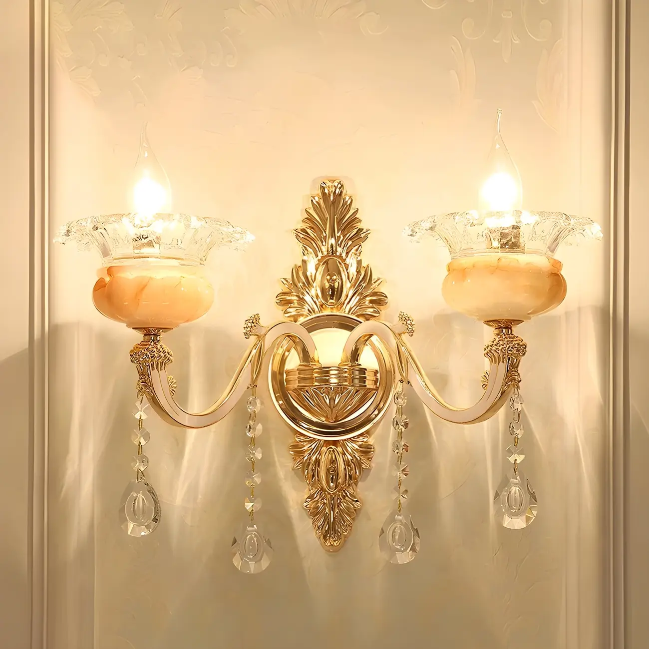 2-Light Traditional Gold Floral Wall Sconce for Living Rooms Image - 22 | homeyfad