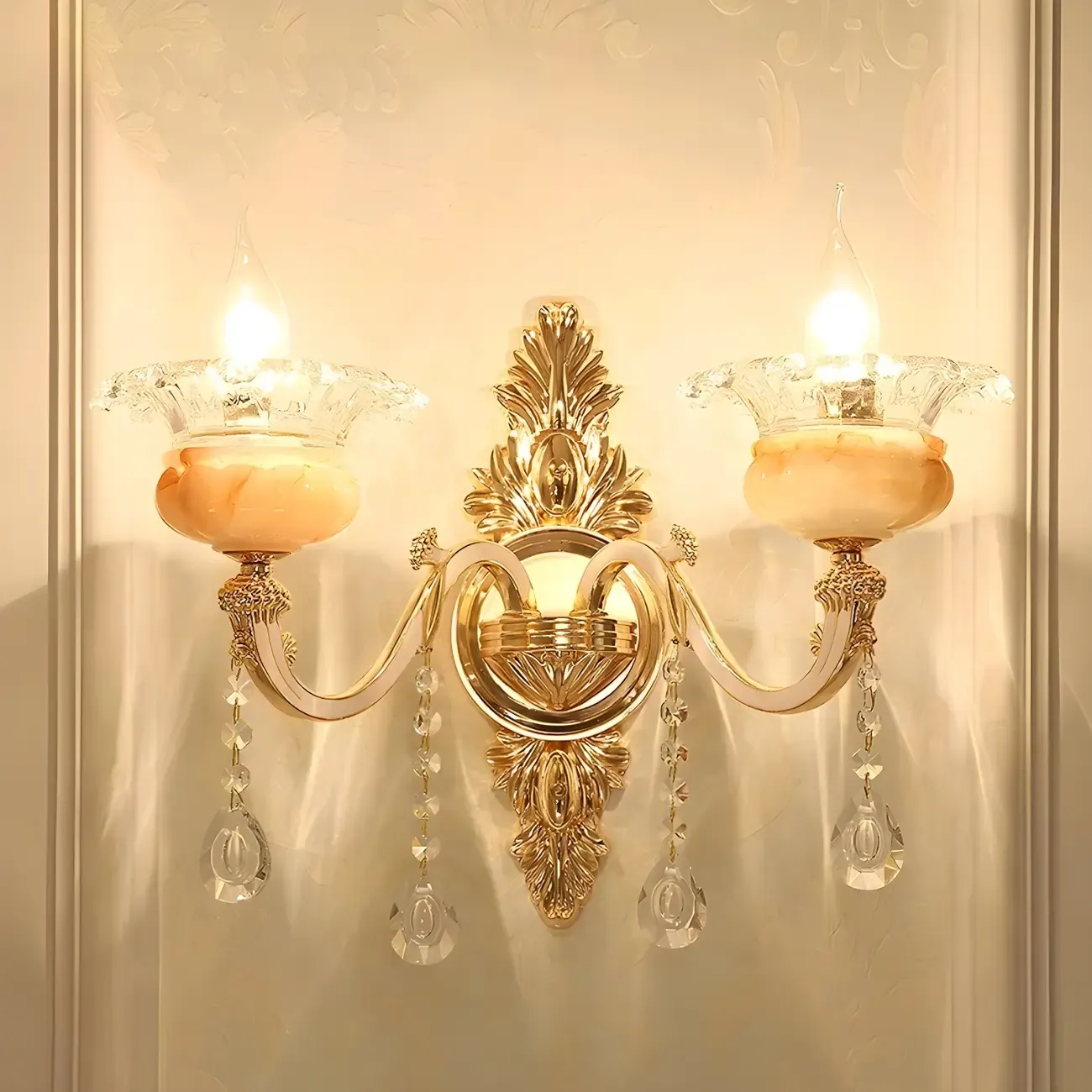 2-Light Traditional Gold Floral Wall Sconce for Living Rooms Image - 22