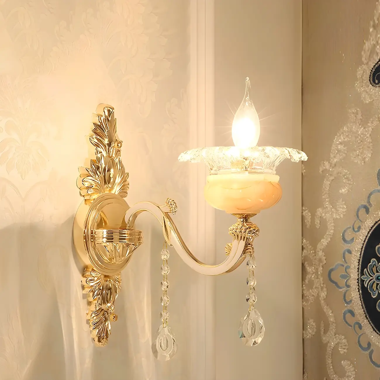 2-Light Traditional Gold Floral Wall Sconce for Living Rooms Image - 23 | homeyfad
