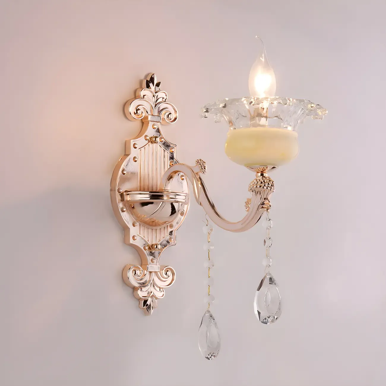 Vintage Metal Glass Candelabra Wall Sconce Image - 14