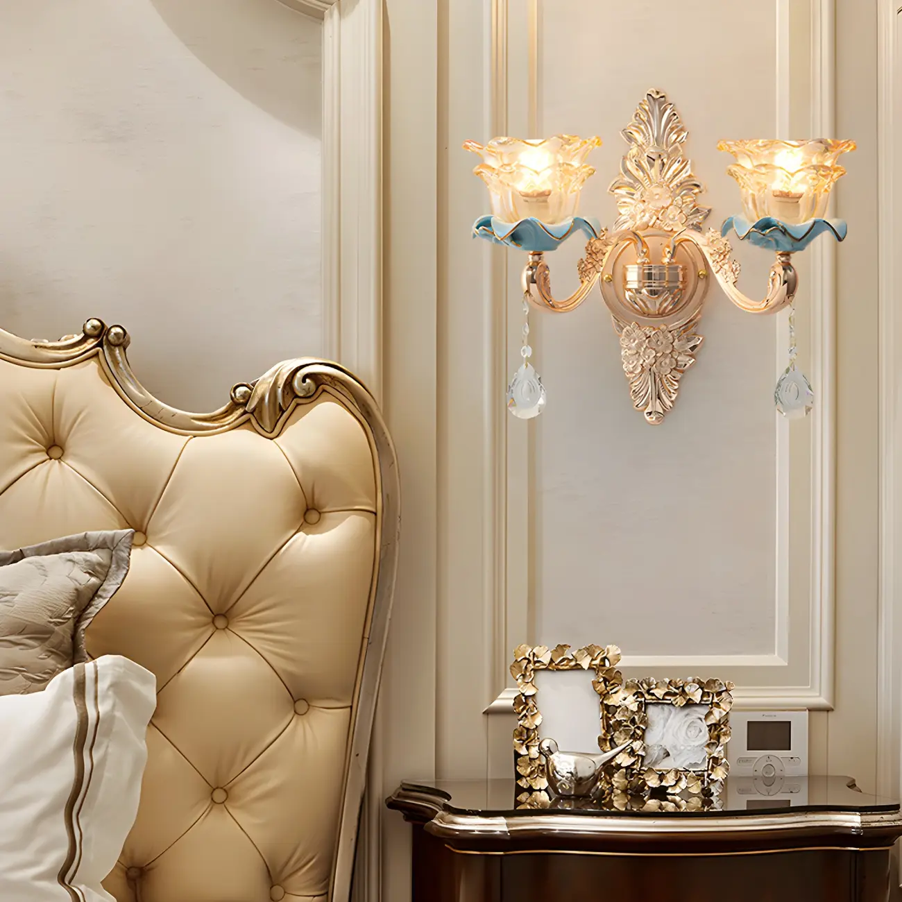 Glamorous Gold Wall Sconce with Crystal for Bedside Decor  | homeyfad