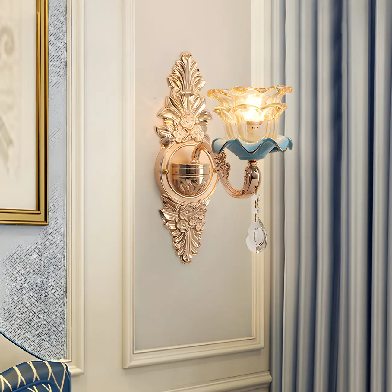 Glamorous Gold Wall Sconce with Crystal for Bedside Decor  | homeyfad