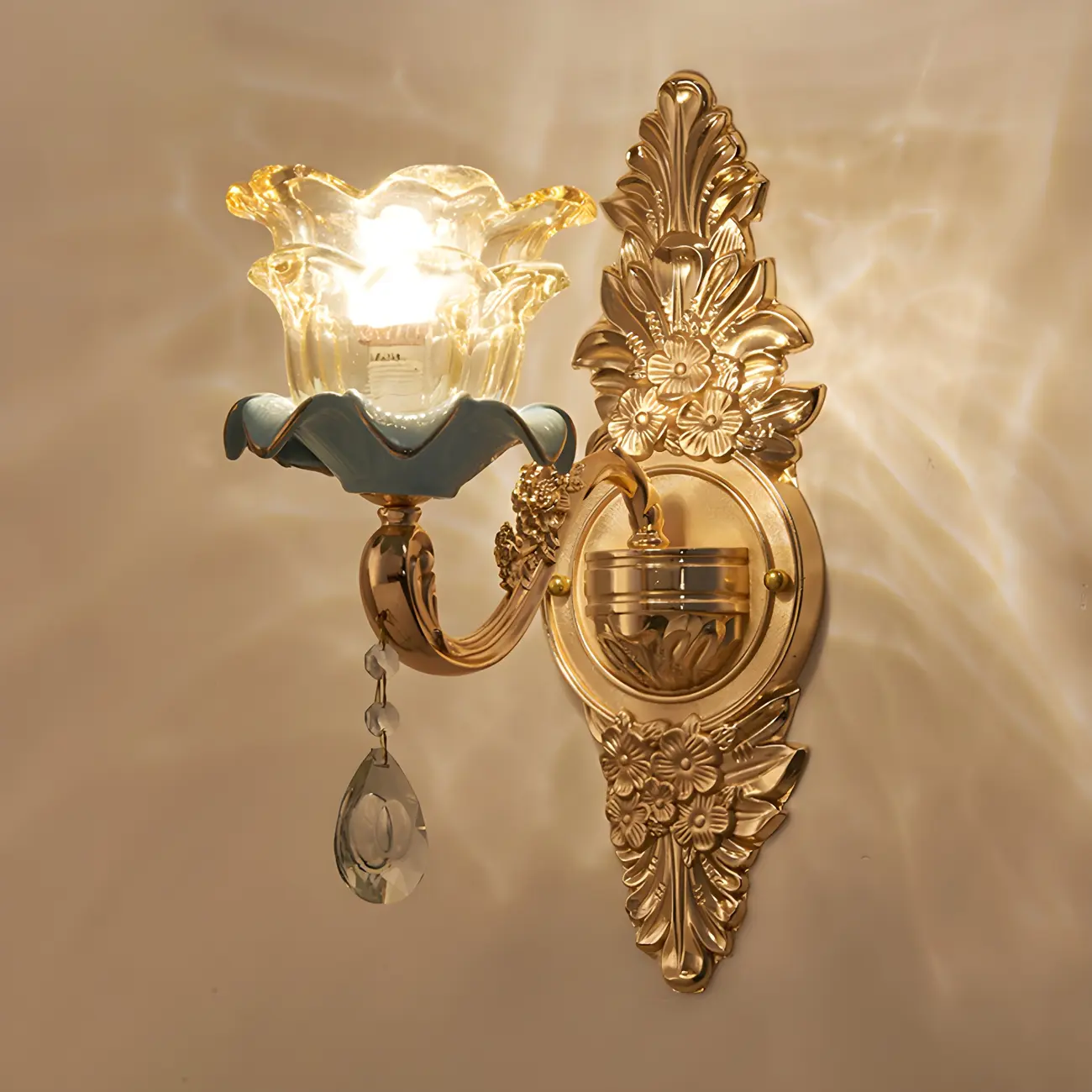 Glamorous Gold Wall Sconce with Crystal for Bedside Decor  | homeyfad