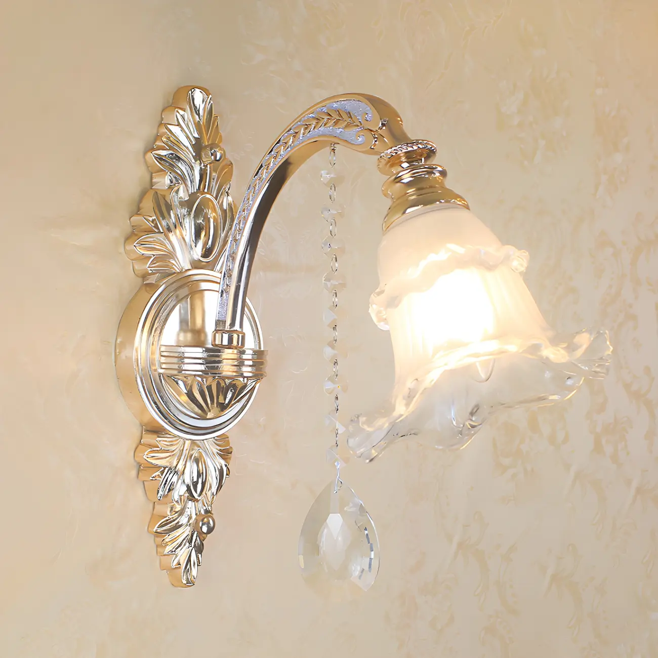 Vintage Gold Downward Floral Glass Shade Wall Sconce Image - 1 | homeyfad