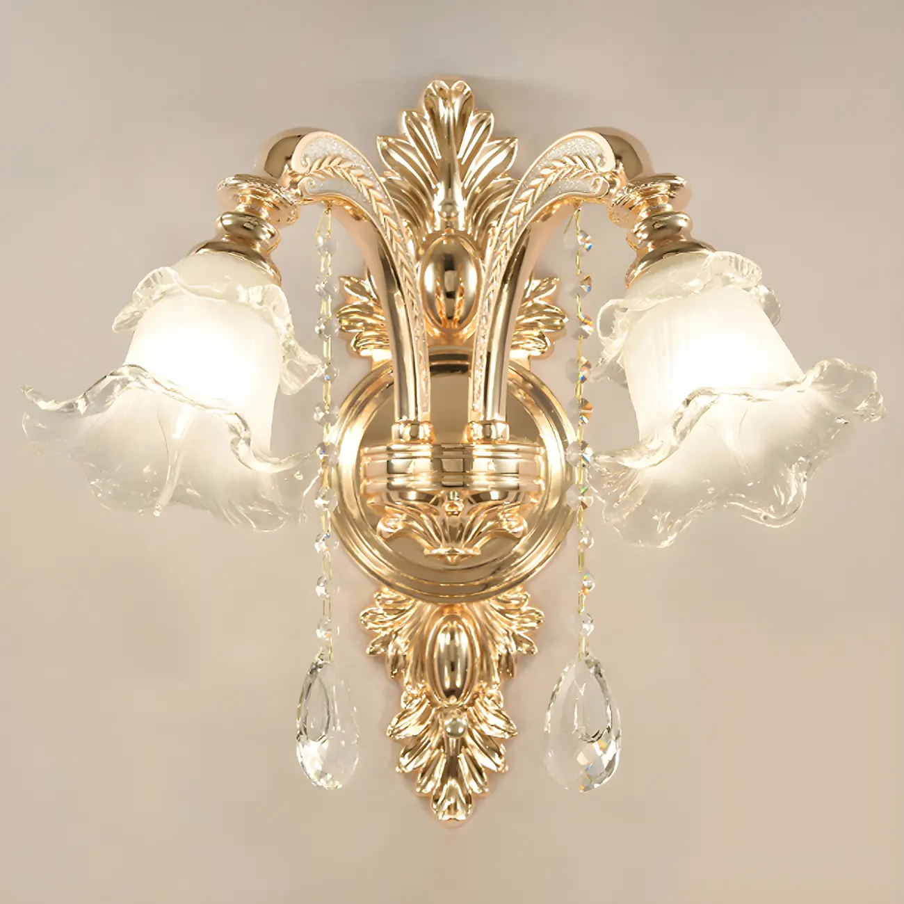 Vintage Gold Downward Floral Glass Shade Wall Sconce Image - 2 | homeyfad