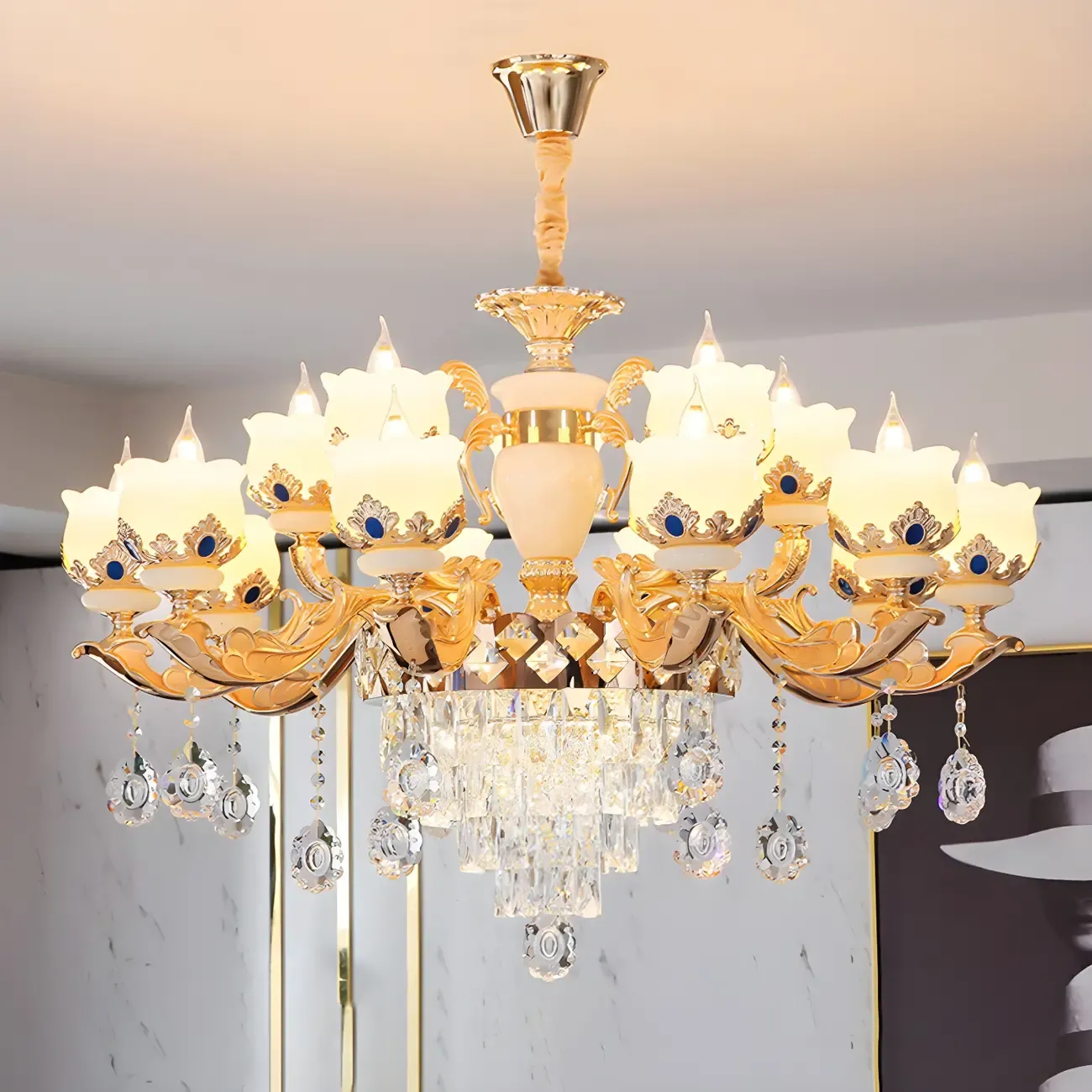 Gold Crystal Classic Glass Chandelier with Beads