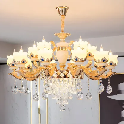 Gold Crystal Classic Glass Chandelier with Beads