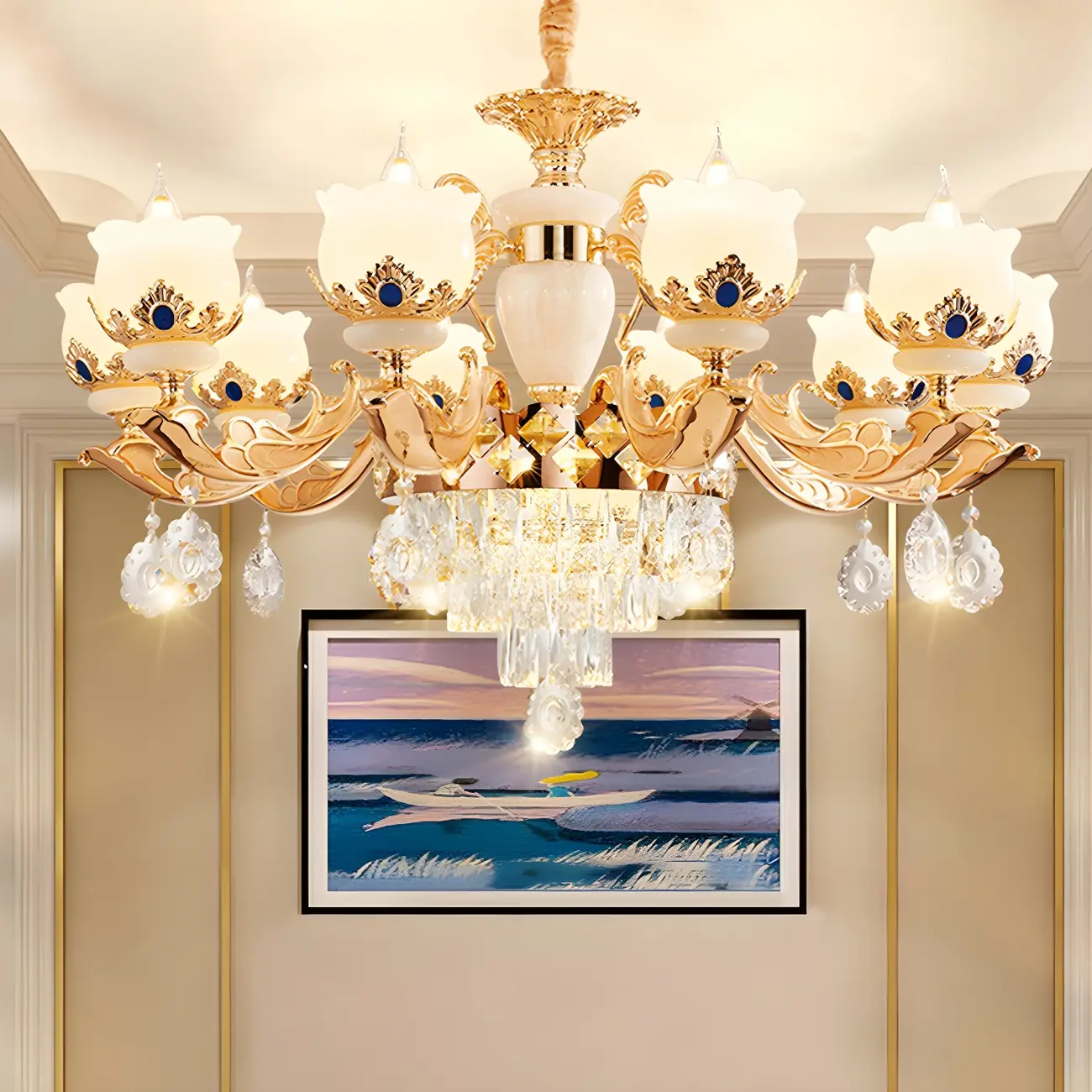 Gold Crystal Classic Glass Chandelier with Beads | homeyfad