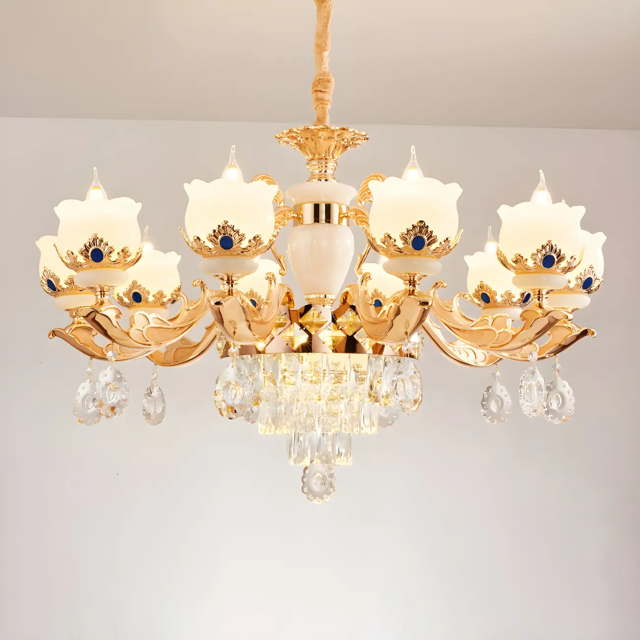Gold Crystal Classic Glass Chandelier with Beads | homeyfad