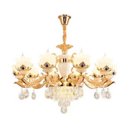 Gold Crystal Classic Glass Chandelier with Beads