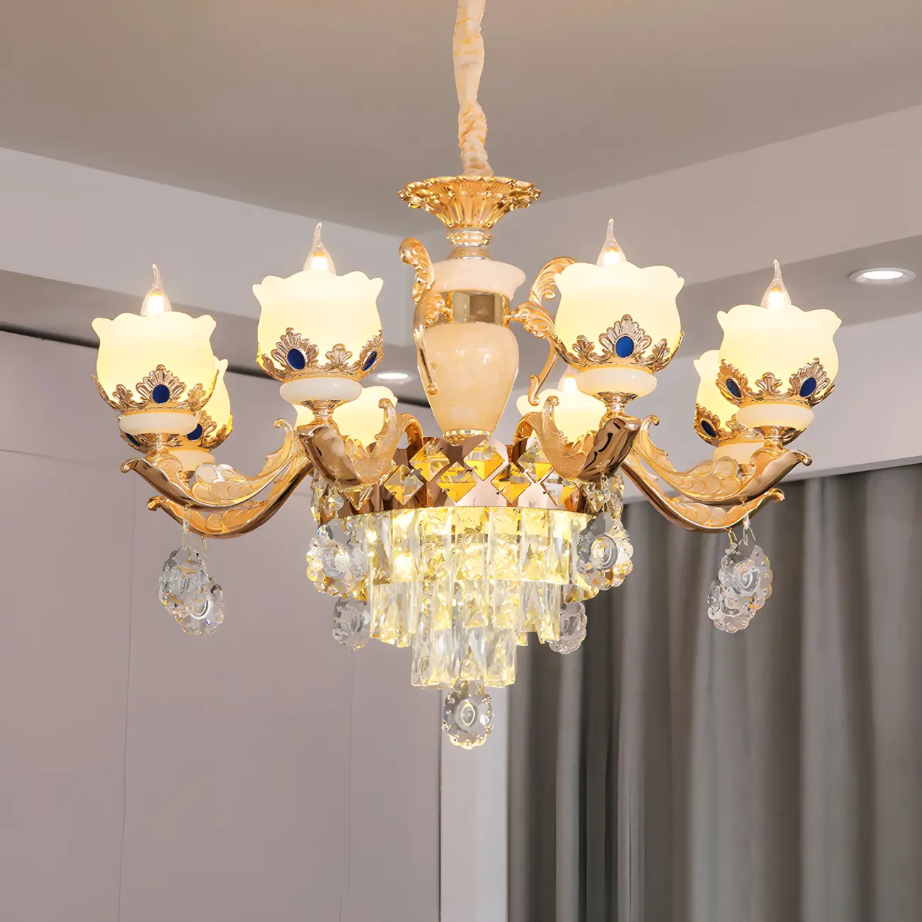 Gold Crystal Classic Glass Chandelier with Beads | homeyfad