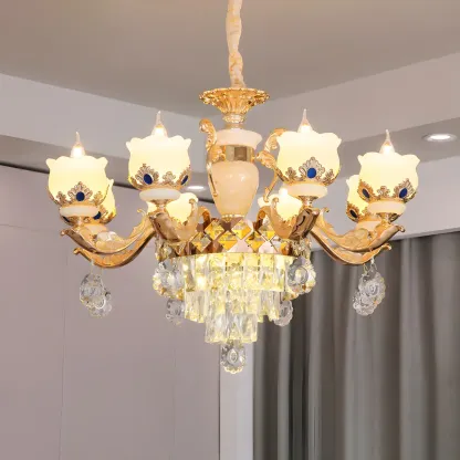 Gold Crystal Classic Glass Chandelier with Beads