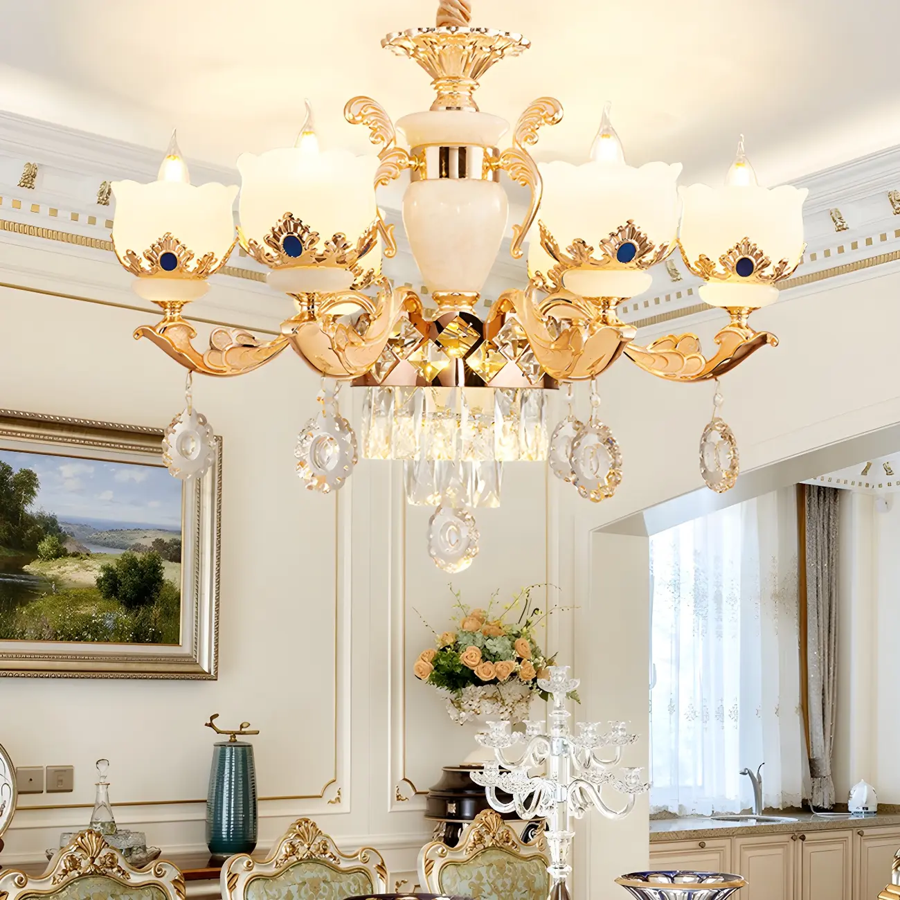 Gold Crystal Classic Glass Chandelier with Beads | homeyfad