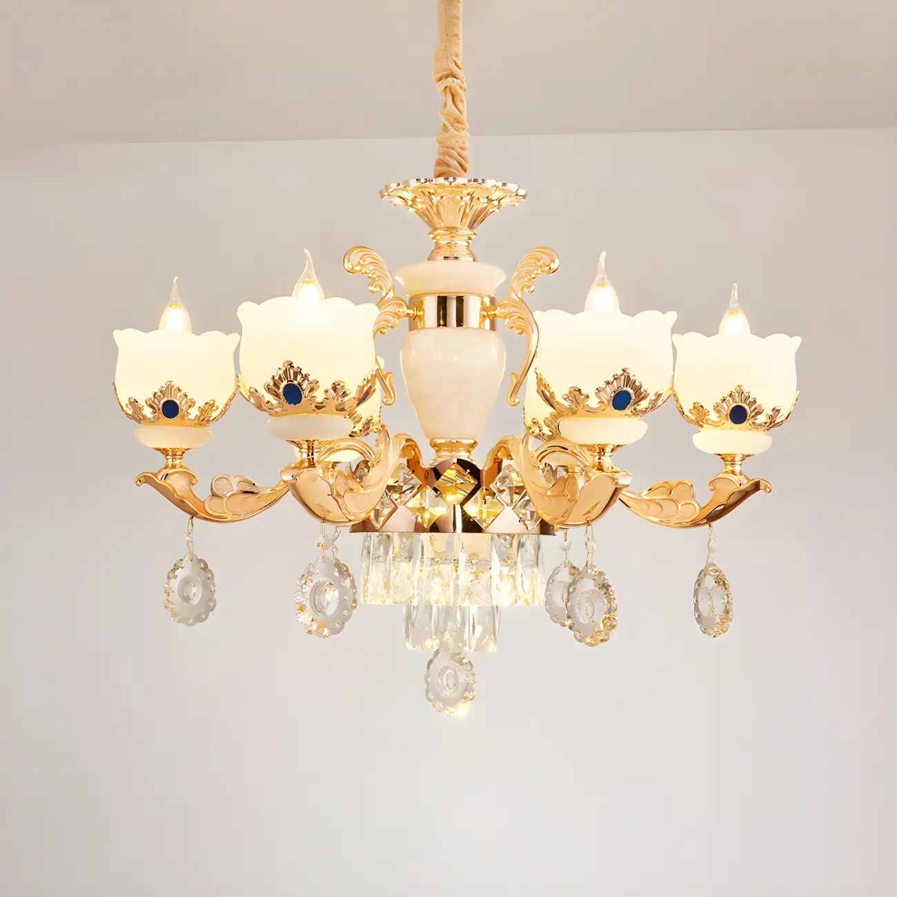 Gold Crystal Classic Glass Chandelier with Beads | homeyfad