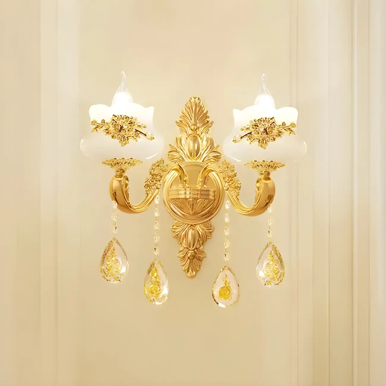 Living Room Gold Floral Glass Shape Chandelier Light with Crystal Pendant | homeyfad