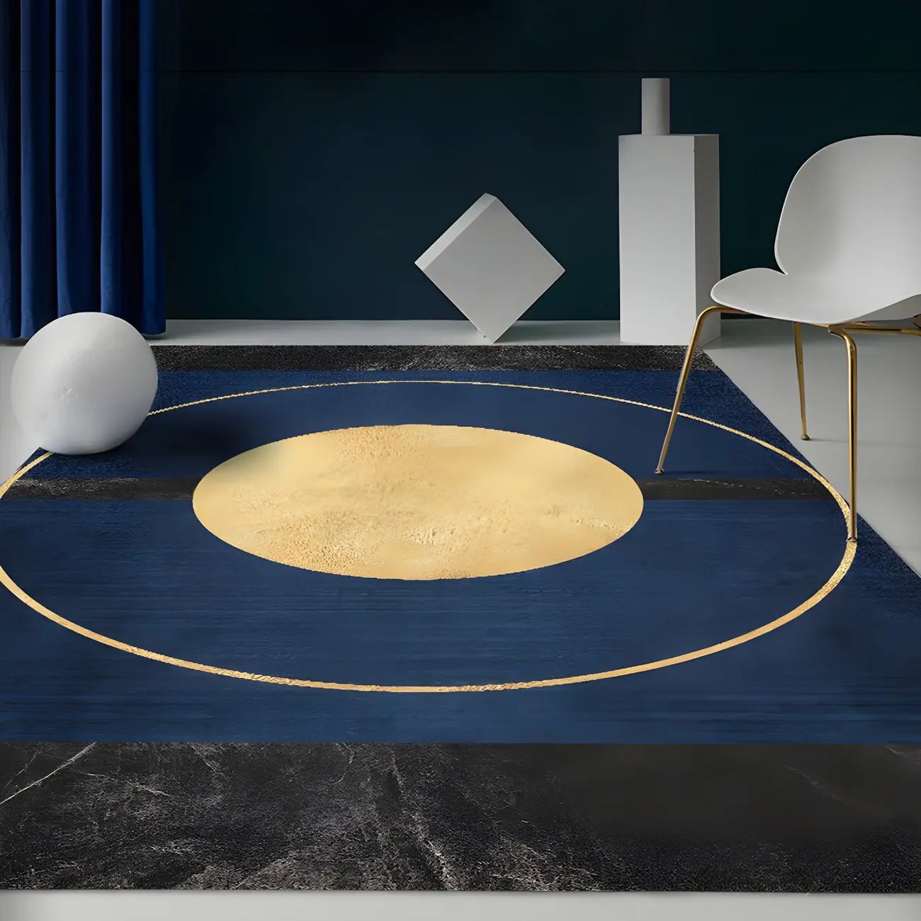 Glam Blue Cotton Geometric Area Rug for Living Room Image - 1 | homeyfad