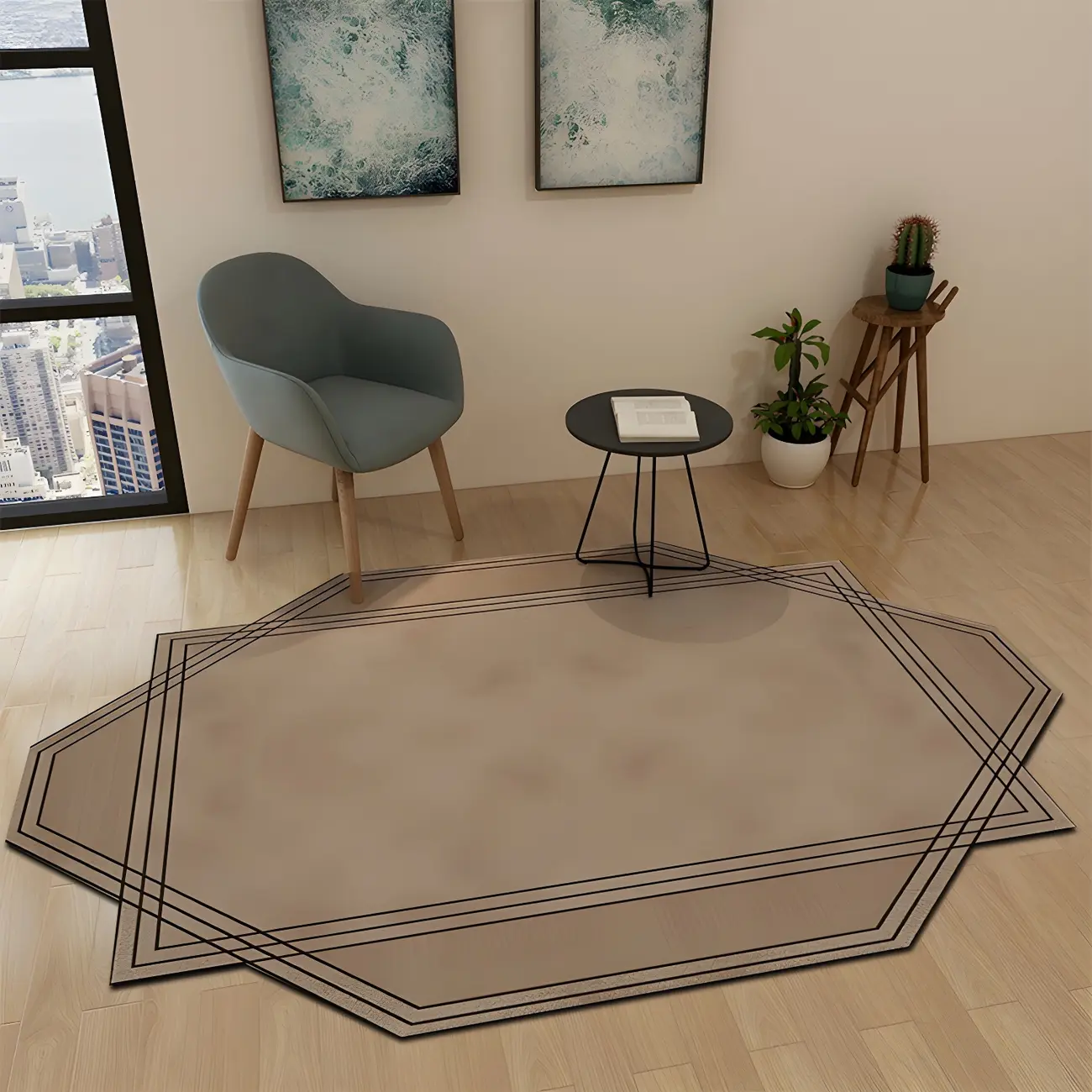Bedroom Polyester Geometric Pattern Irregular  Area Rug Image - 1 | homeyfad