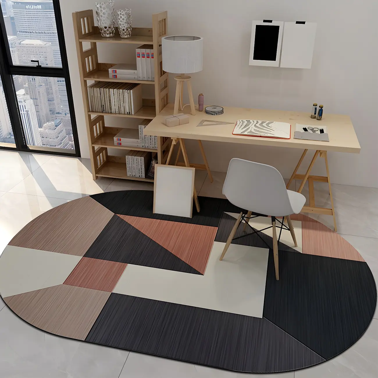 Bedroom Polyester Geometric Pattern Irregular  Area Rug Image - 2 | homeyfad