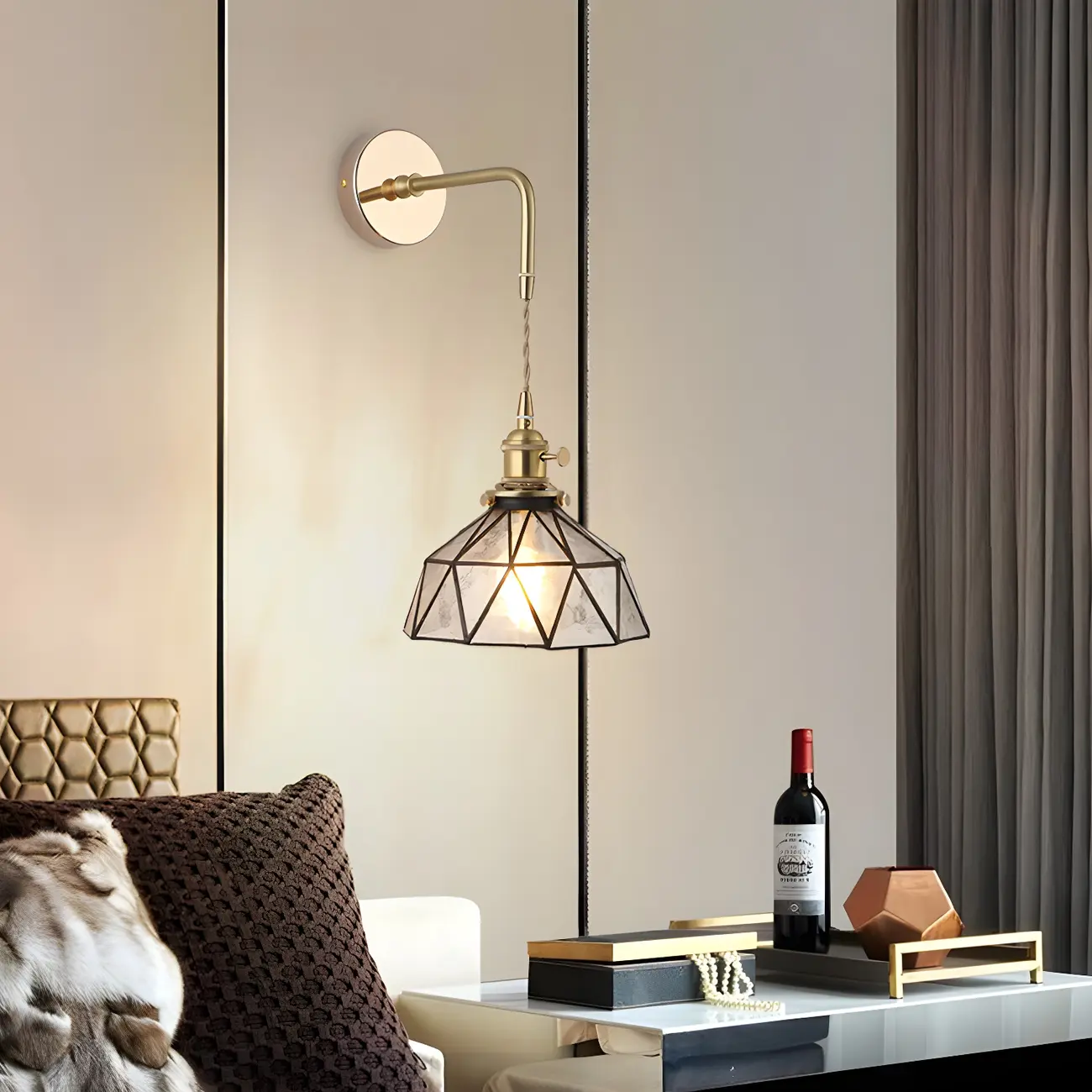 Vintage Gold Glass Wall Light Fixture for Bedroom Image - 1 | homeyfad