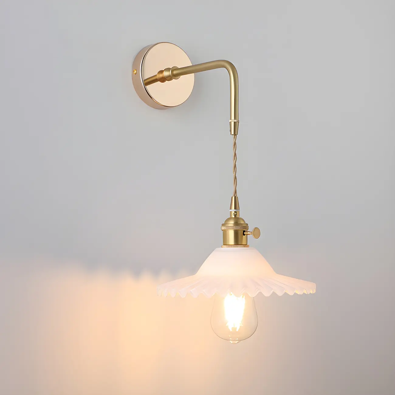 Vintage Gold Glass Wall Light Fixture for Bedroom Image - 3 | homeyfad