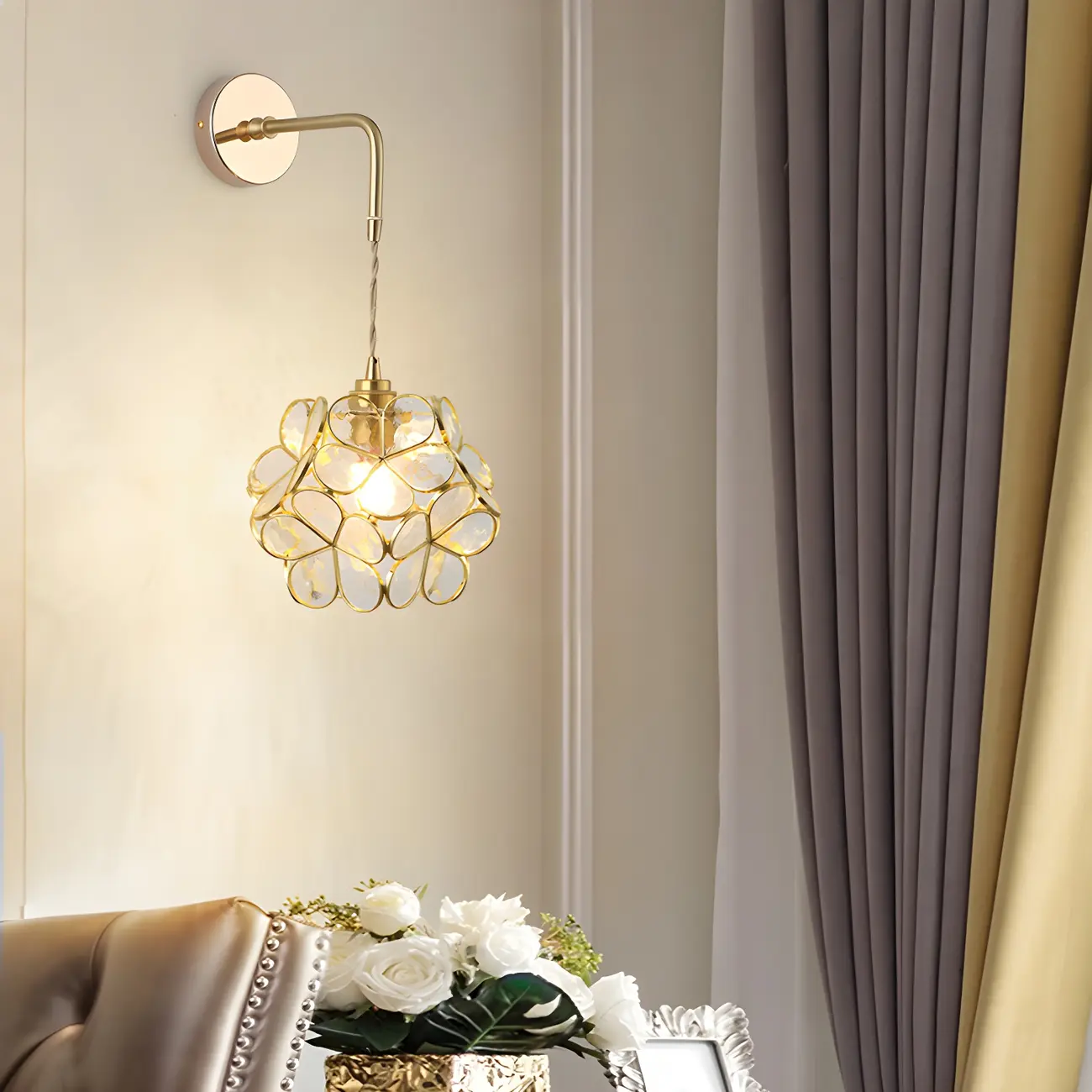 Vintage Gold Glass Wall Light Fixture for Bedroom Image - 2 | homeyfad