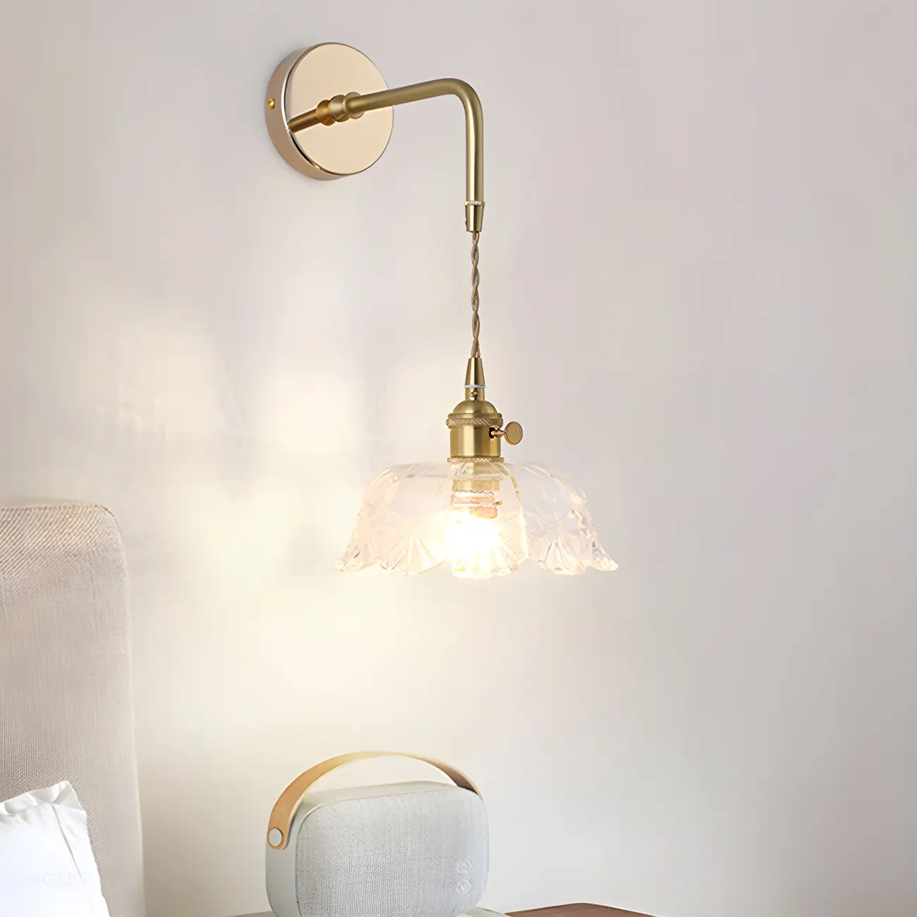 Vintage Gold Glass Wall Light Fixture for Bedroom Image - 17 | homeyfad