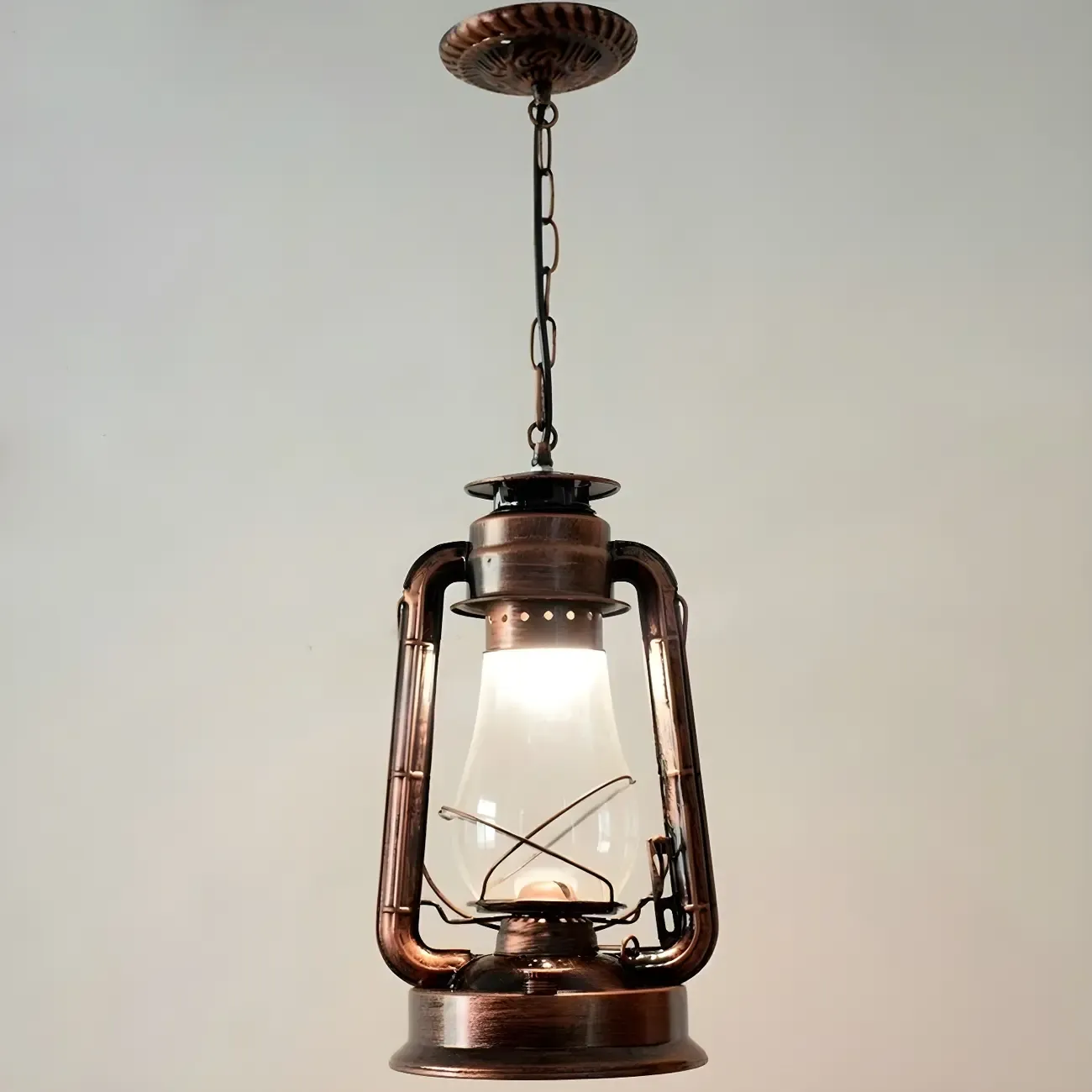 Industrial Bronze Black LED Hanging Lantern Pendant Light Image - 2