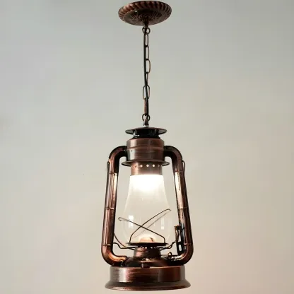 Industrial Bronze Black LED Hanging Lantern Pendant Light Image - 2