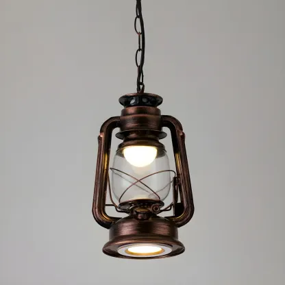 Industrial Bronze Black LED Hanging Lantern Pendant Light Image - 3