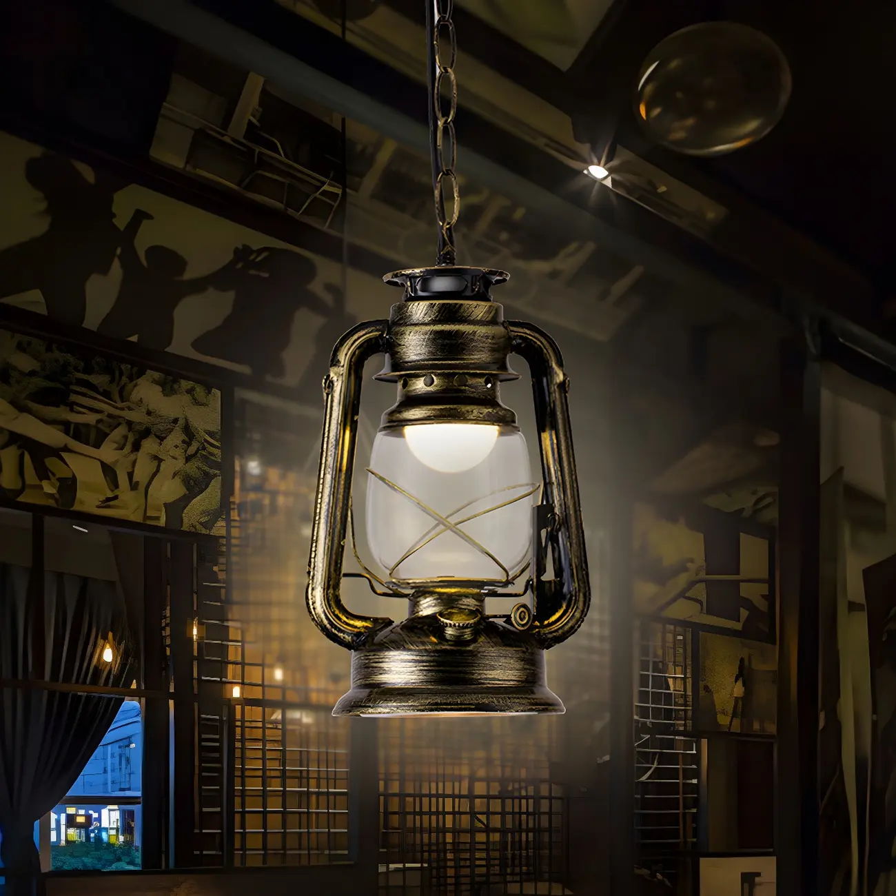 Industrial Bronze Black LED Hanging Lantern Pendant Light Image - 5 | homeyfad