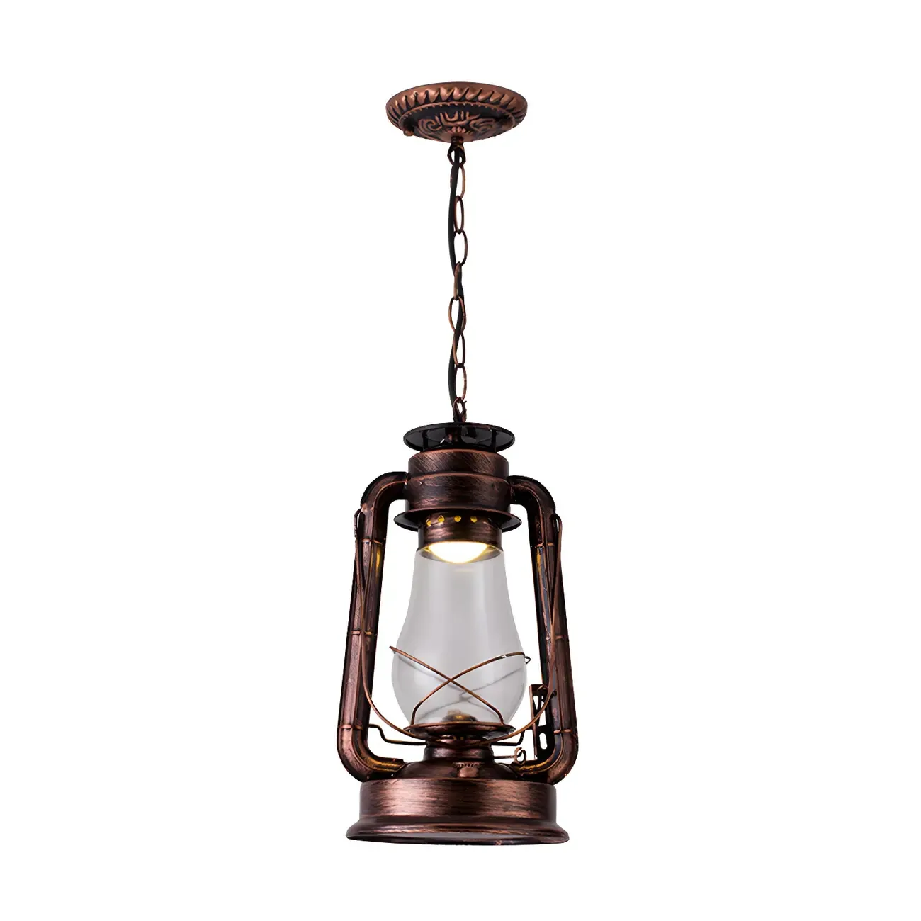 Industrial Bronze Black LED Hanging Lantern Pendant Light Image - 7