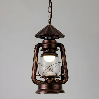 Industrial Bronze Black LED Hanging Lantern Pendant Light Image - 8