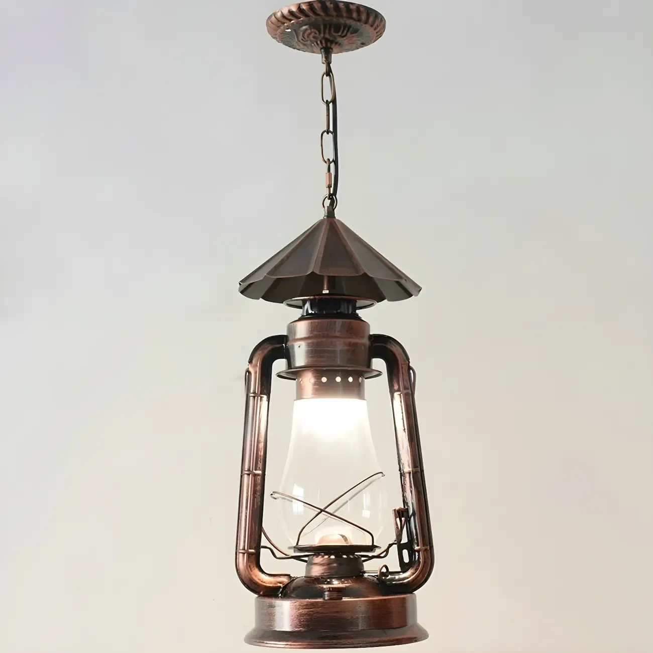 Industrial Bronze Black LED Hanging Lantern Pendant Light Image - 10
