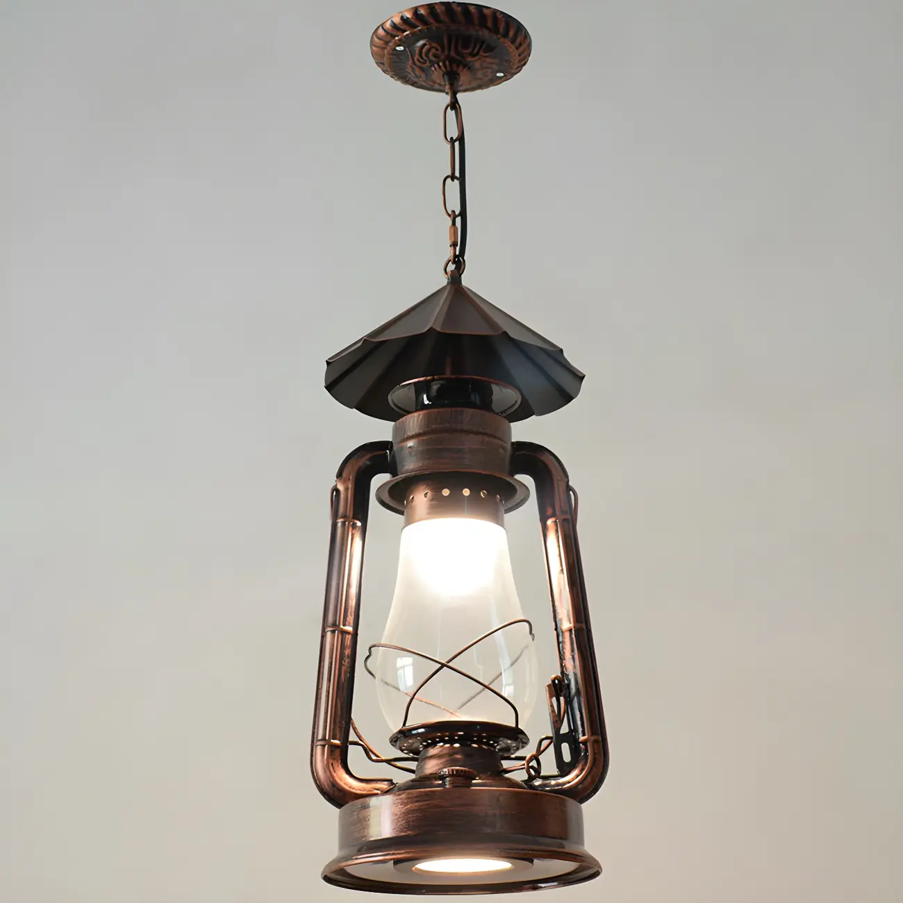 Industrial Bronze Black LED Hanging Lantern Pendant Light Image - 11 | homeyfad