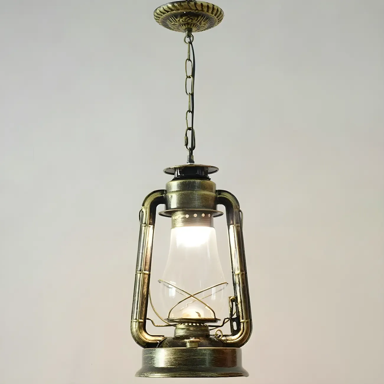 Industrial Bronze Black LED Hanging Lantern Pendant Light Image - 14