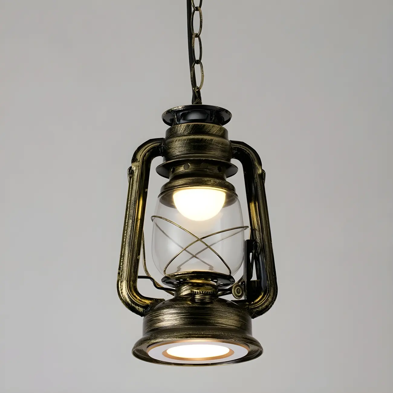 Industrial Bronze Black LED Hanging Lantern Pendant Light Image - 15 | homeyfad
