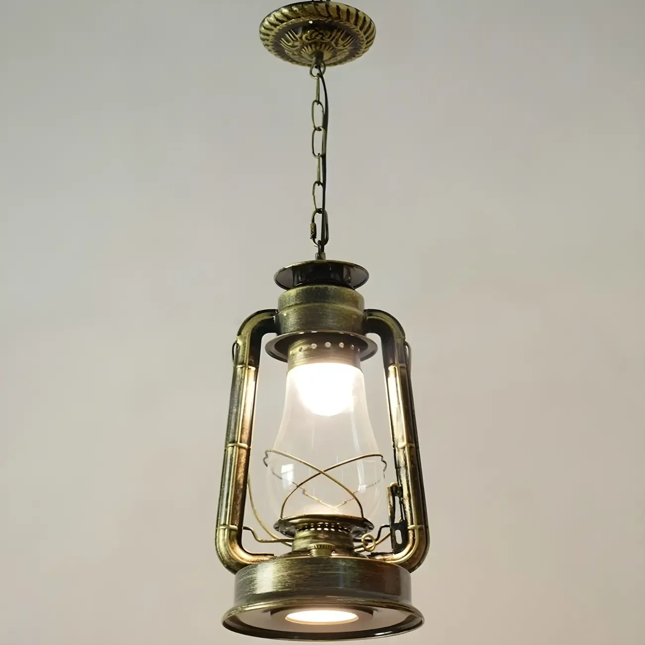 Industrial Bronze Black LED Hanging Lantern Pendant Light Image - 16
