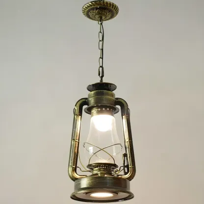 Industrial Bronze Black LED Hanging Lantern Pendant Light Image - 16