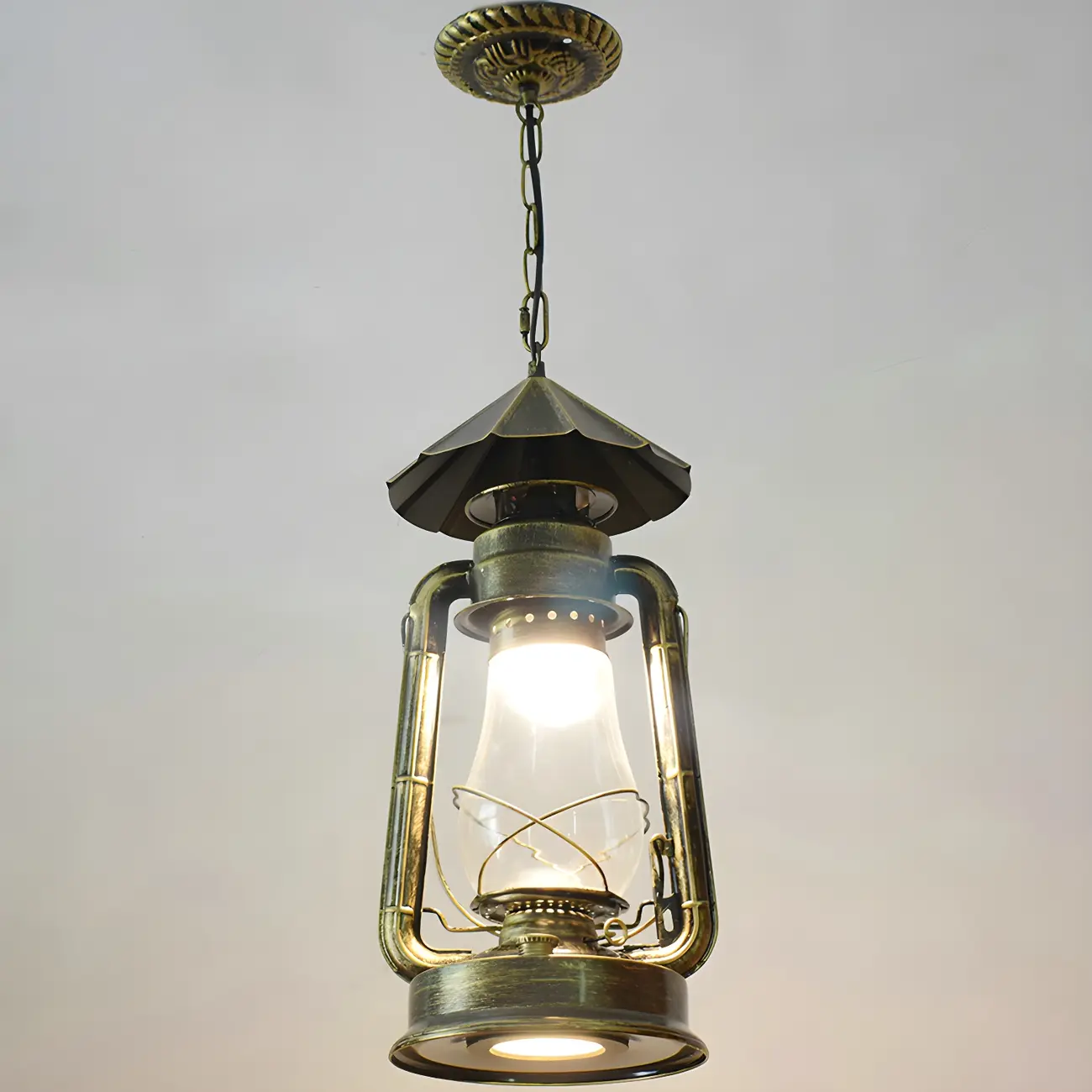 Industrial Bronze Black LED Hanging Lantern Pendant Light Image - 18 | homeyfad