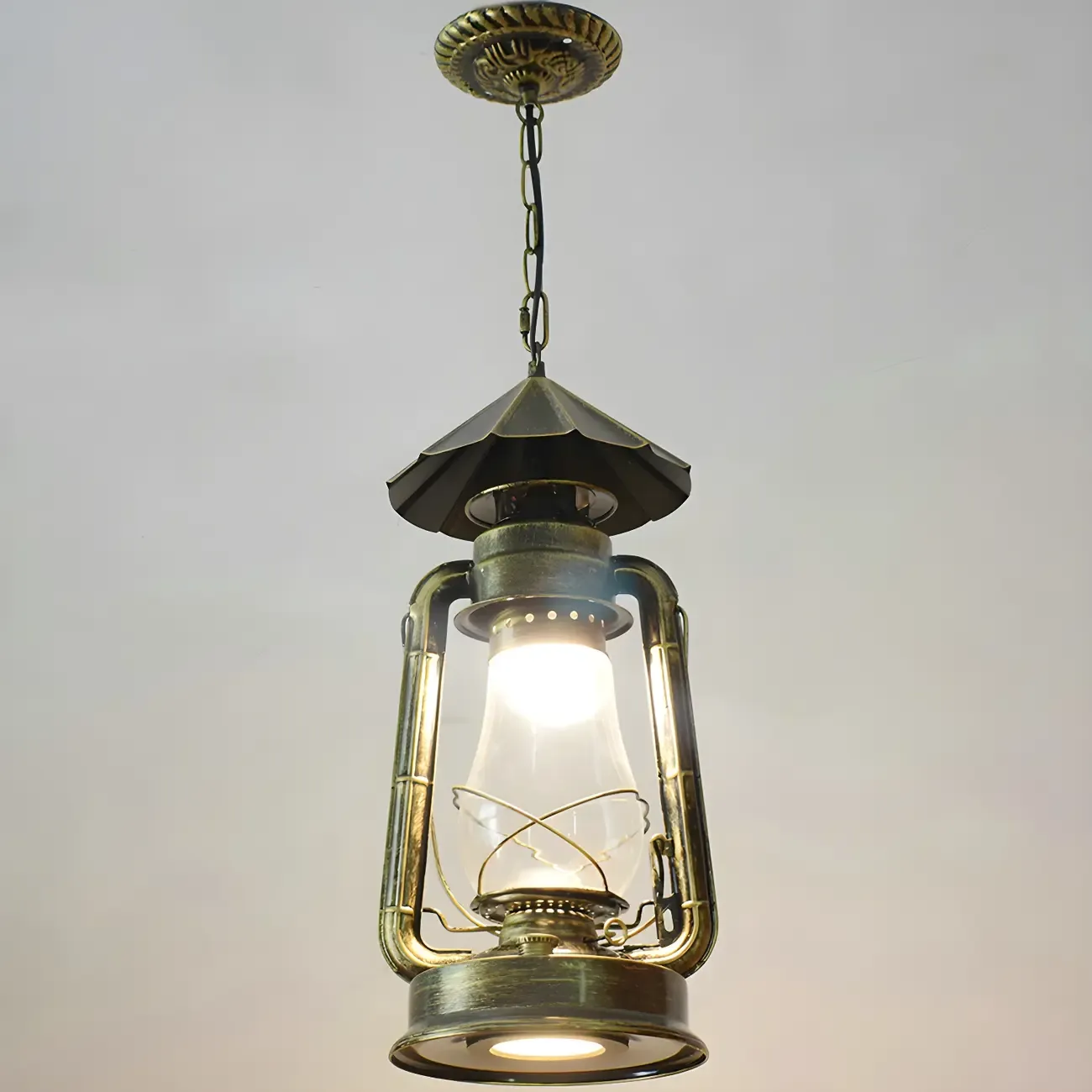 Industrial Bronze Black LED Hanging Lantern Pendant Light Image - 18