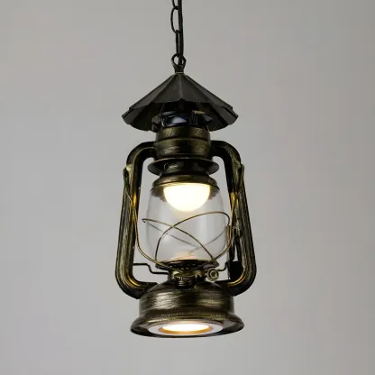 Industrial Bronze Black LED Hanging Lantern Pendant Light Image - 19