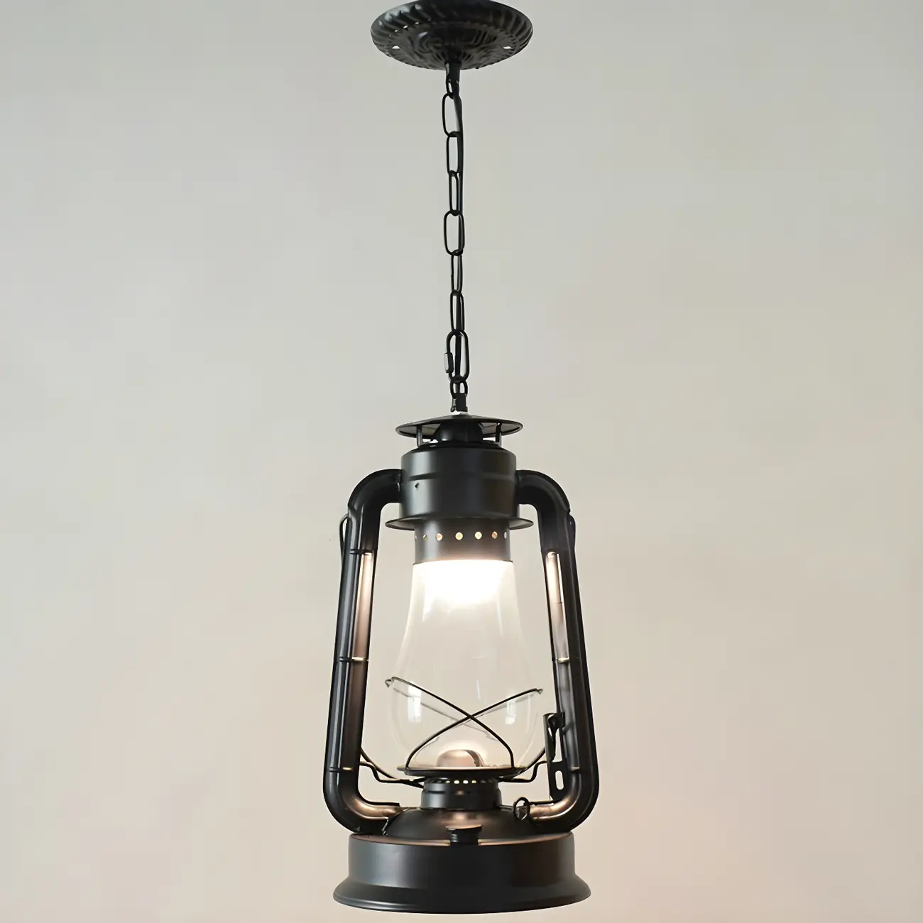 Industrial Bronze Black LED Hanging Lantern Pendant Light Image - 22 | homeyfad