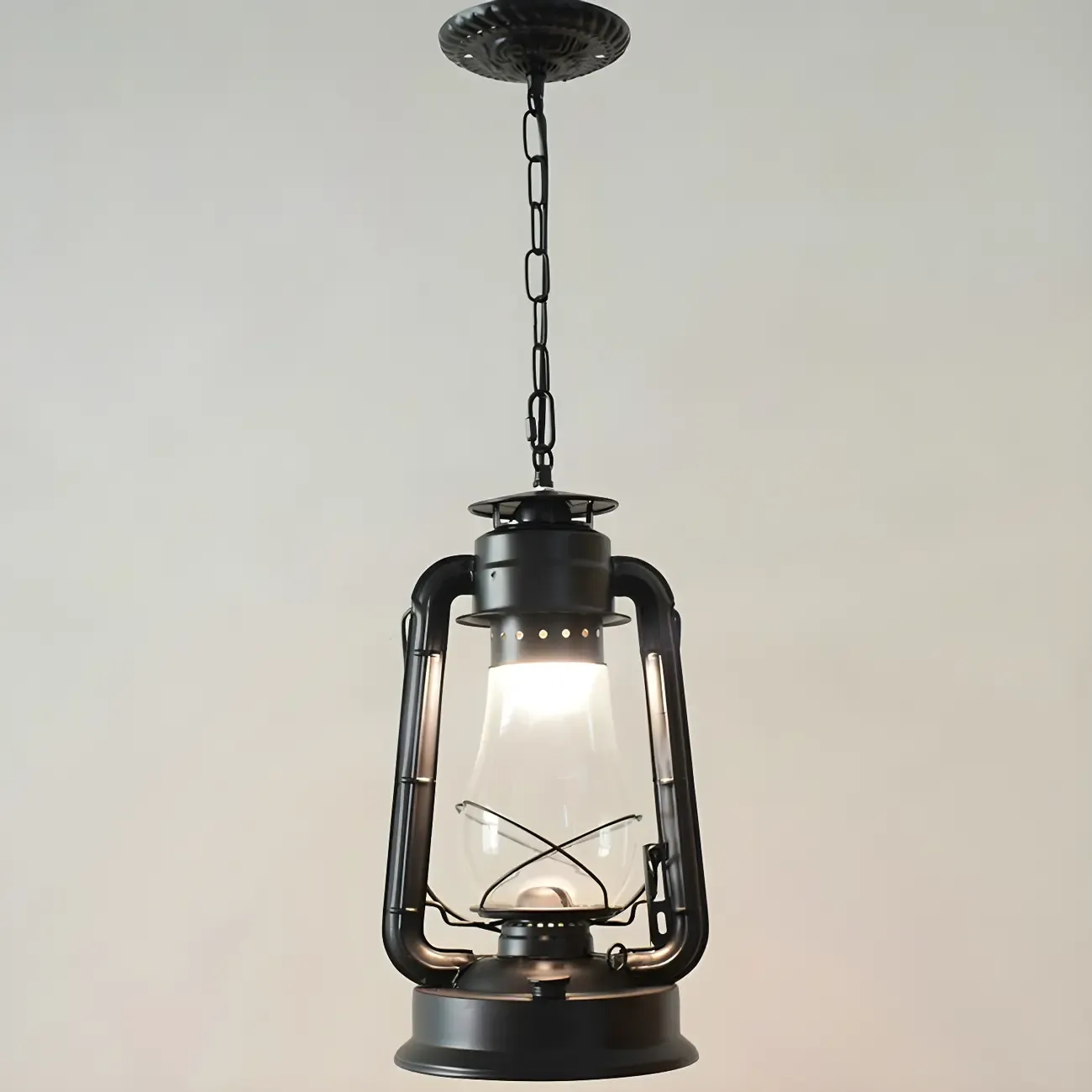 Industrial Bronze Black LED Hanging Lantern Pendant Light Image - 22