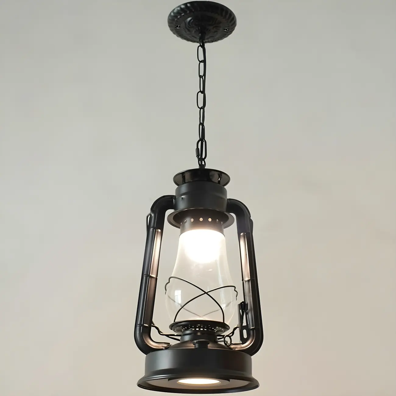 Industrial Bronze Black LED Hanging Lantern Pendant Light Image - 24 | homeyfad