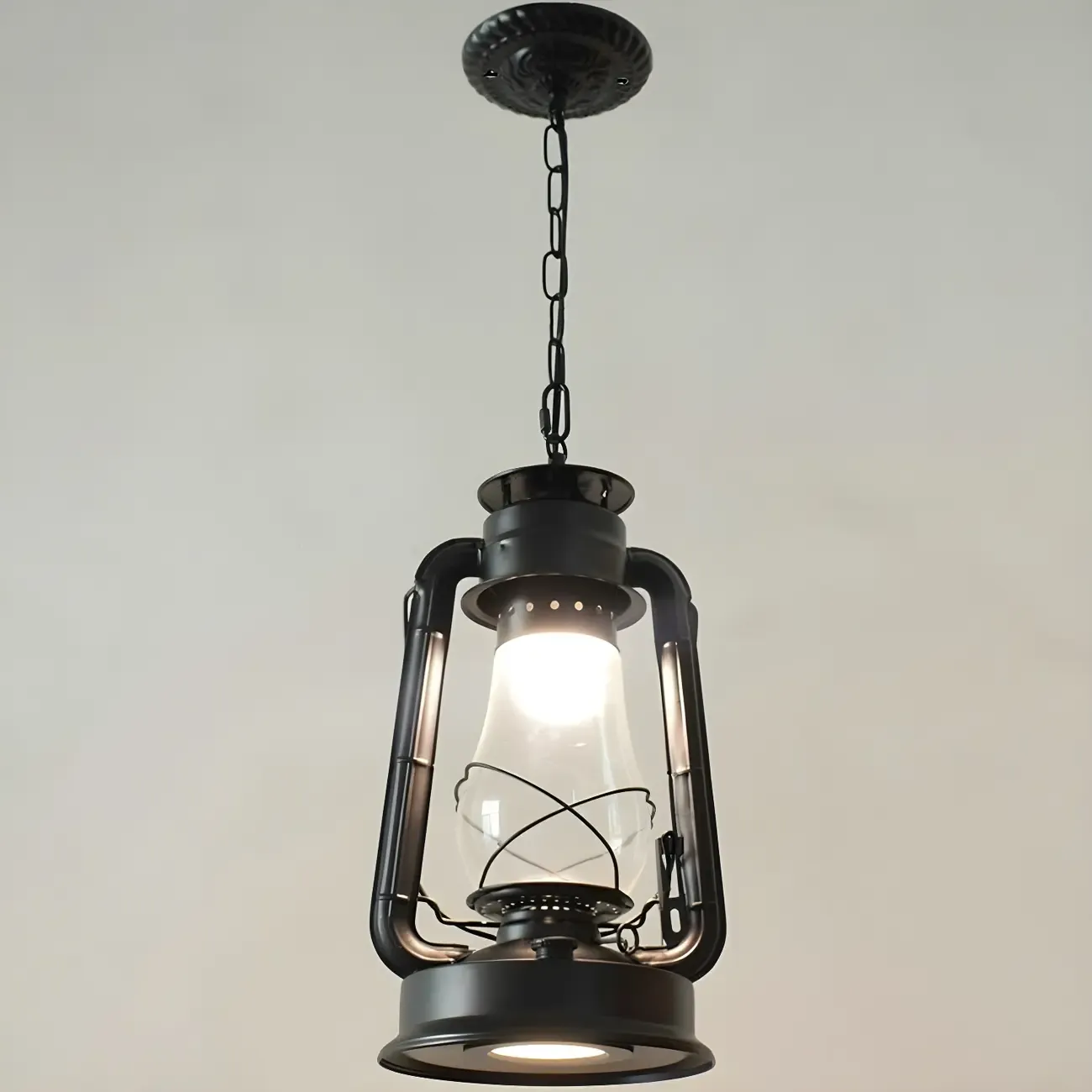 Industrial Bronze Black LED Hanging Lantern Pendant Light Image - 24