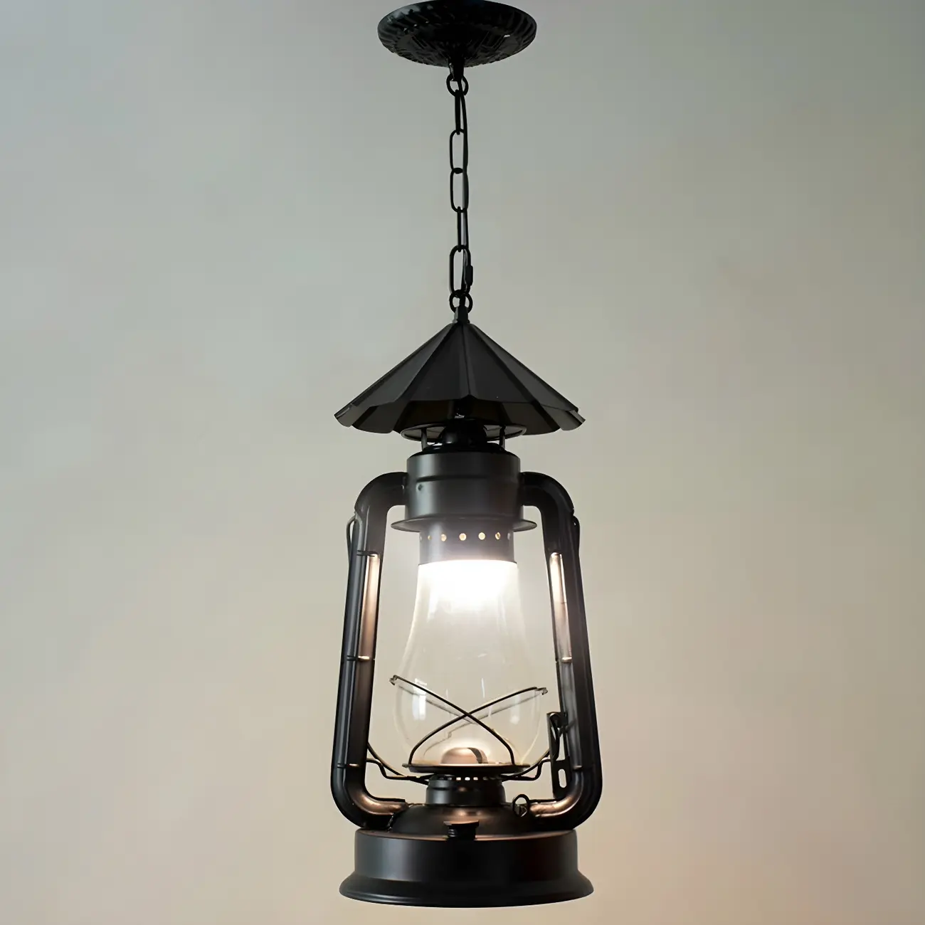 Industrial Bronze Black LED Hanging Lantern Pendant Light Image - 26 | homeyfad