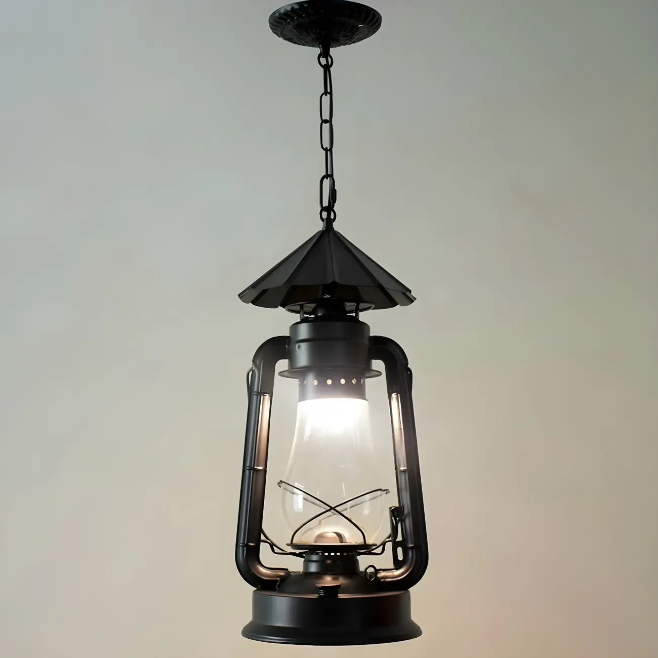 Industrial Bronze Black LED Hanging Lantern Pendant Light Image - 26
