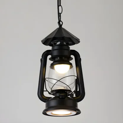 Industrial Bronze Black LED Hanging Lantern Pendant Light Image - 27