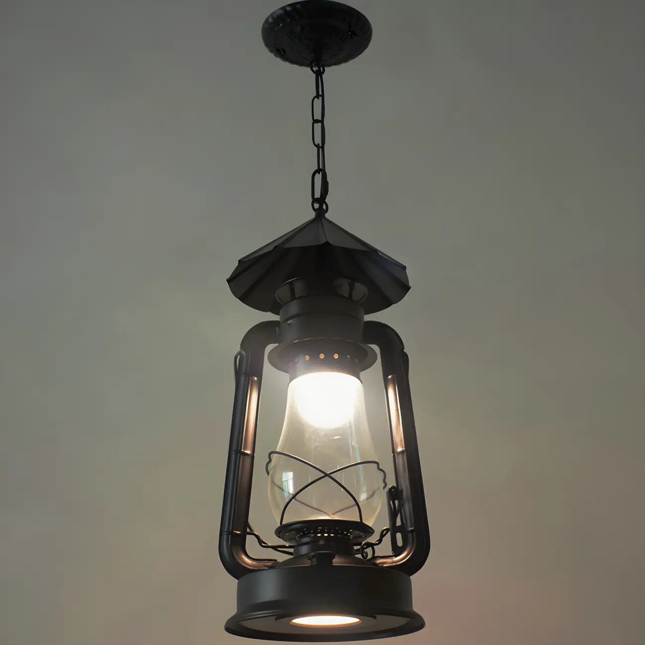 Industrial Bronze Black LED Hanging Lantern Pendant Light Image - 28 | homeyfad